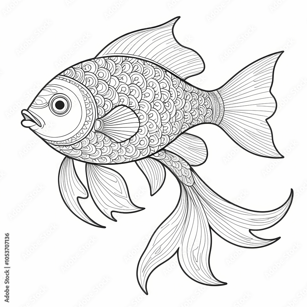 Coloring page Antistress coloring book, fish with large fins. Pattern ...
