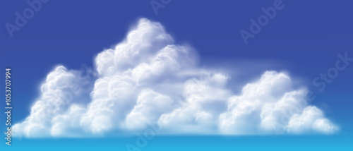 Vector of realistic big white cloud on blue sky background illustration.