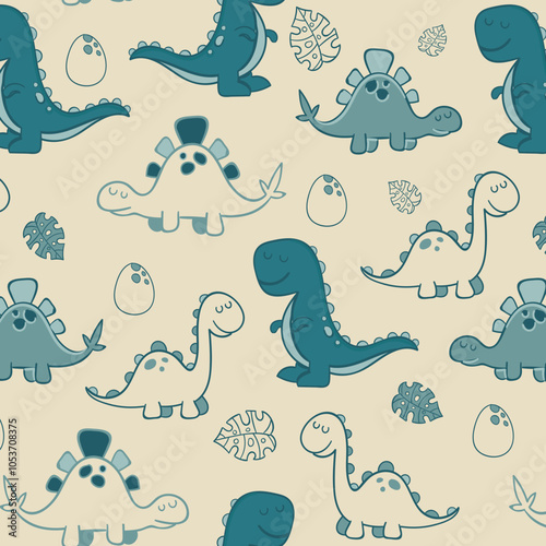 Cute dinosaur pattern - hand drawn childish dinosaur seamless pattern design