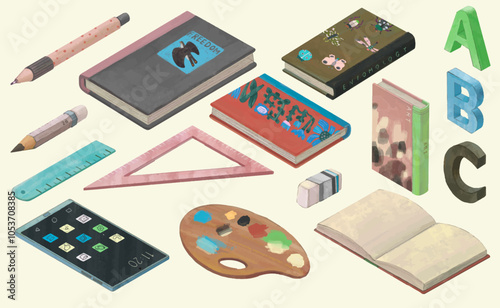 Book and education concept. watercolor vector illustration. 