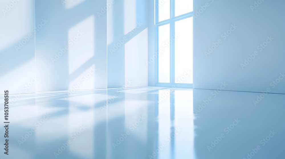 Fototapeta premium Clean and Bright White Background with Soft Blue Light Reflections for Product Placement