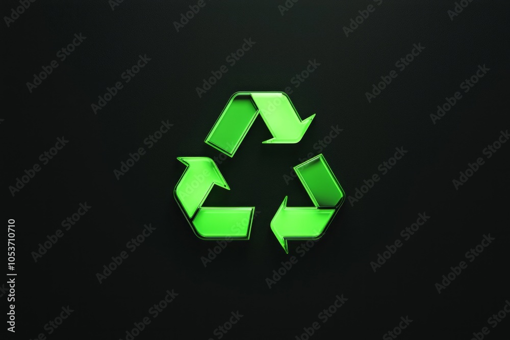 A minimalist recycling icon in neon green on a pure black background, with sharp, clean lines. A minimalist recycling icon in neon green on a pure black background, with sharp, clean lines.