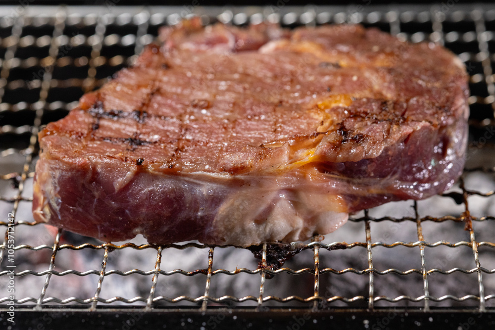 Grilled Steak with Vegetables on BBQ Grilled Steak with Vegetables on BBQ