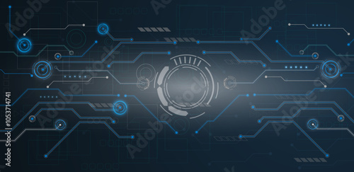 Quantum technology circuit board. Futuristic and modern background blue. Vector illustration