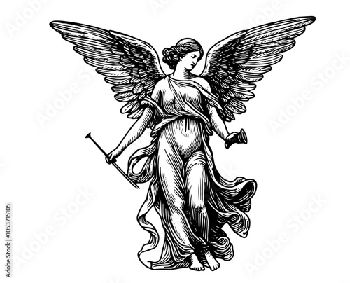 angel illustration with elegant wings in classic religious style