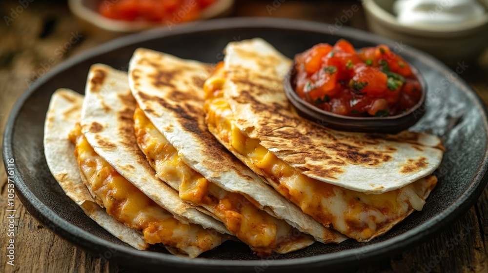 Delicious cheese quesadillas with salsa.