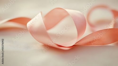 Elegant Pink Ribbon on Neutral Background with Copy Space