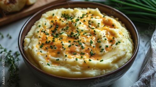 Cheesy mashed potatoes in a bowl.