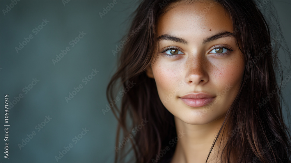 Young Woman With Soft Natural Beauty And Radiant Skin In Calm Expression Young Woman With Soft Natural Beauty And Radiant Skin In Calm Expression