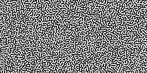 Turing reaction diffusion monochrome seamless pattern with chaotic motion .Linear design with biological shapes. Organic lines in memphis. abstract turing organic wallpaper background .	