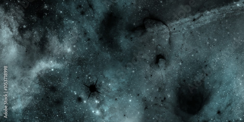 Dark nebula texture, black and dark blue background. sky with black and blue cloud textured background. Distant Nebula galaxy background with Twinkling Beautiful Stars and Constellations. 