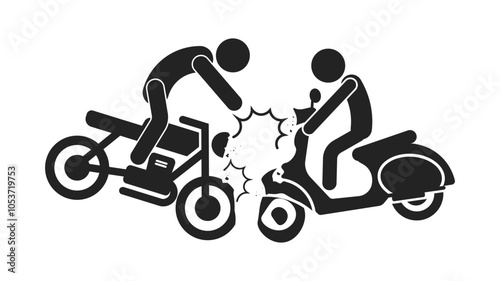 Isolated pictogram motorcycle crash, bike street accident sign, motor collision icon