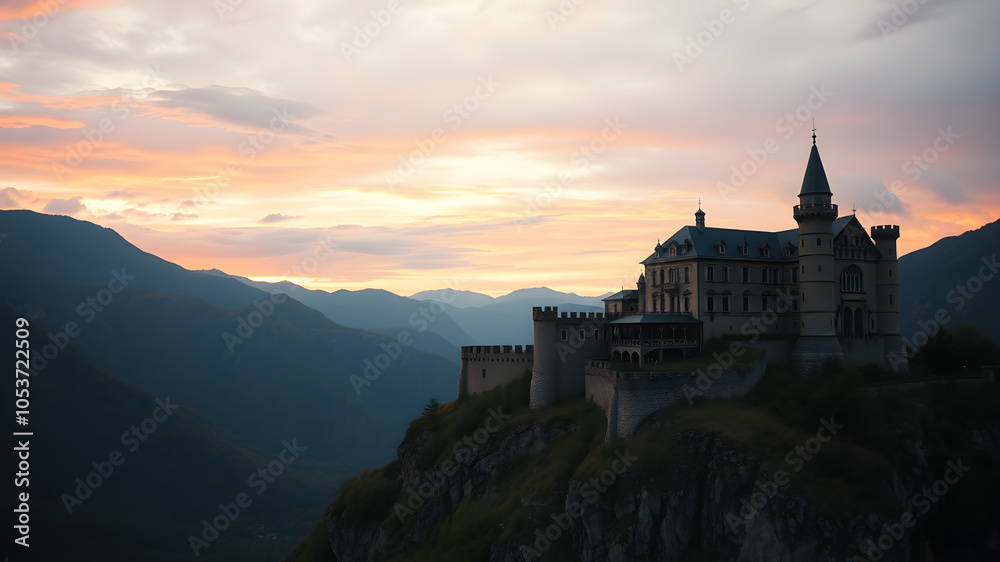 A castle is perched on a rocky hillside A castle is perched on a rocky hillside