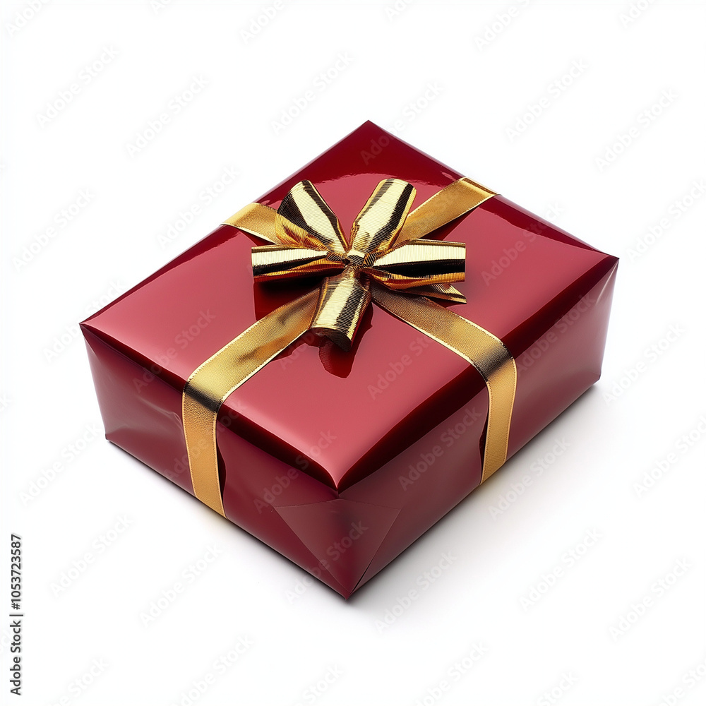 Obraz premium Royal Elegance: A luxurious red gift box adorned with a golden silk ribbon