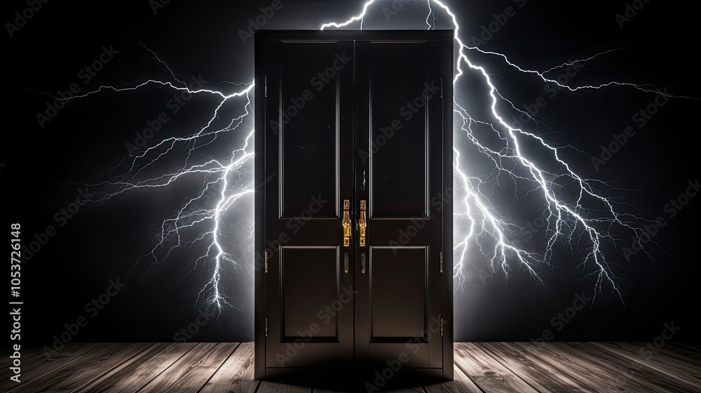Naklejka premium Mysterious Double Door with Lightning Fury
