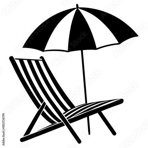 Beach Chair and Umbrella Silhouette.