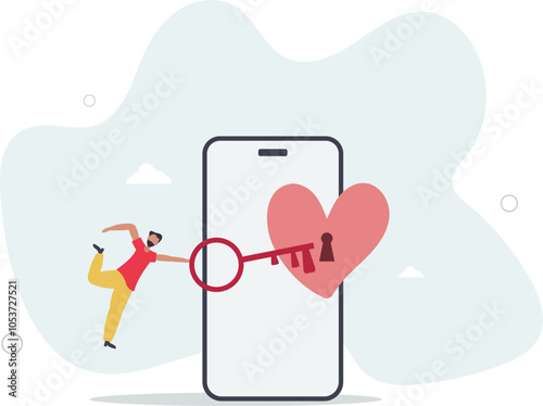 Dating apps, online dating using internet and social media to find romantic relationship concept.flat characters.