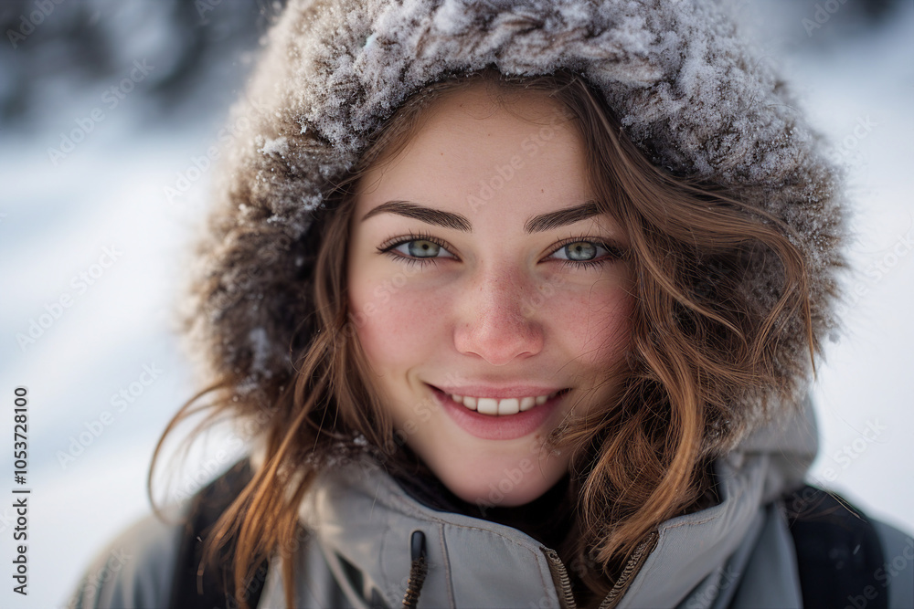 Fototapeta premium People spending winter time vacation holidays at nature street forest mountains, Generative AI