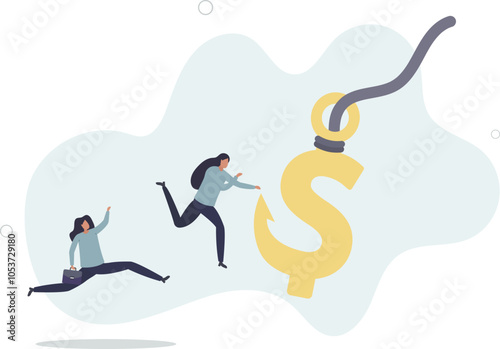 Financial fraud, illegal investment scam or ponzi scheme stealing money from greedy people concept.flat characters.