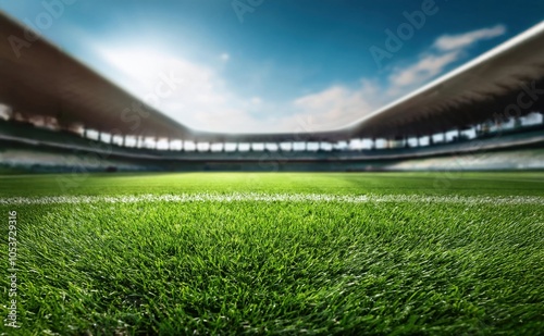 large stadium with green grass in front, football stadium