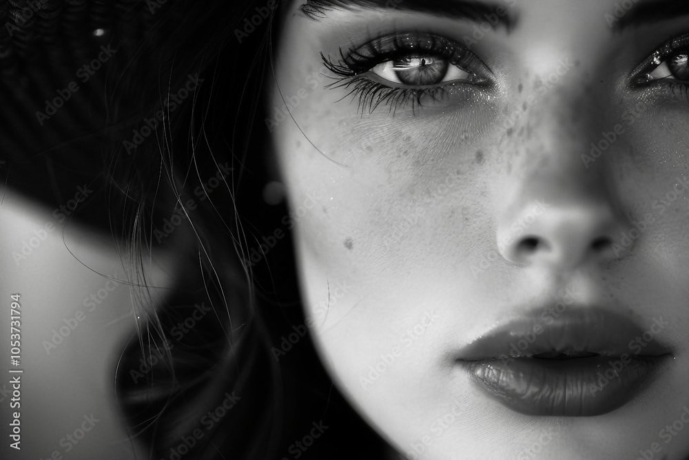 Fototapeta premium Portrait of beautiful personage in cinematic film black white style generative AI