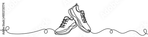 Minimalist vector illustration depicting a sneaker drawn with a continuous line