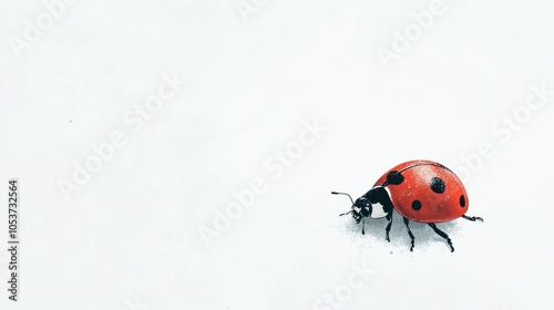 Cute ladybug illustration on a white background, vibrant red and black colors in bold contrast