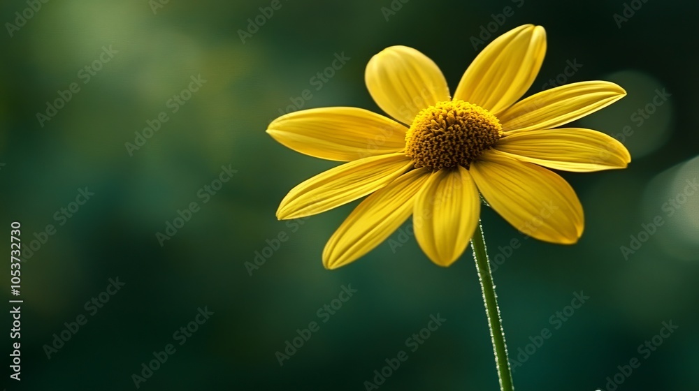Obraz premium A tight shot of a yellow flower with a blurred background in the distance, and a softly blurred foreground