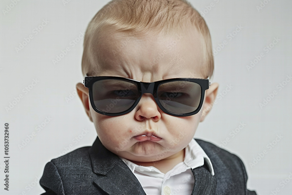 Created with generative ai image of small severe angry child office boss Created with generative ai image of small severe angry child office boss