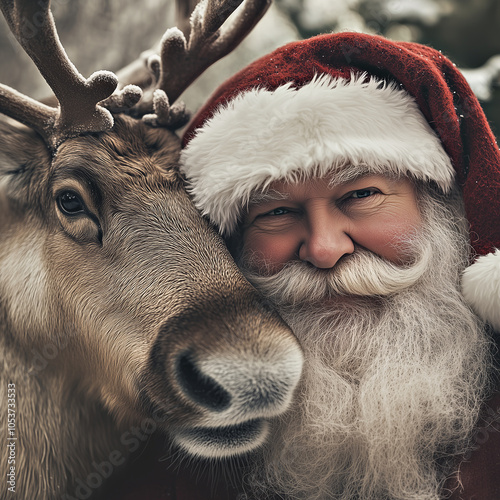 santa claus and his reindeer photo