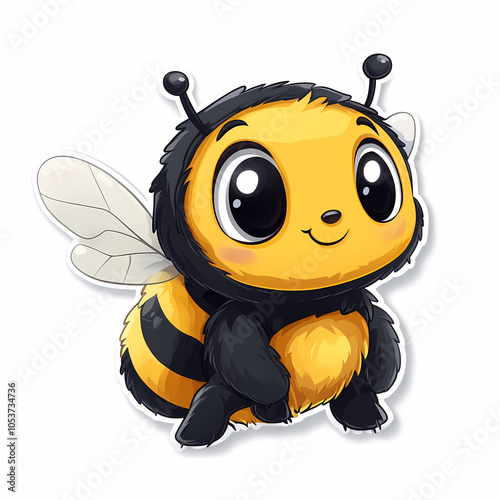 Animal stickers with a Cute cartoon  bee on a white background photo