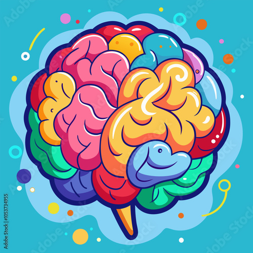 Colorful illustration of a brain, perfect for projects related to thinking, learning, and creativity. This vibrant and playful graphic can add a touch of fun and intelligence to your designs.