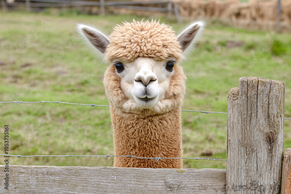 Naklejka premium cute alpaca on the farm or in zoo