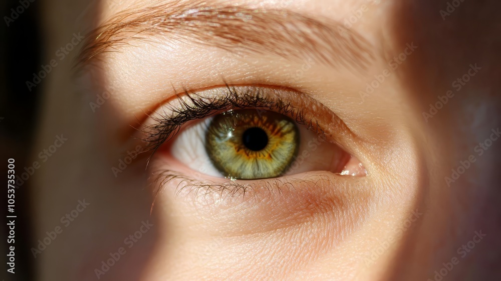 Obraz premium A tight shot of an eye, its iris a blend of green and yellow hues