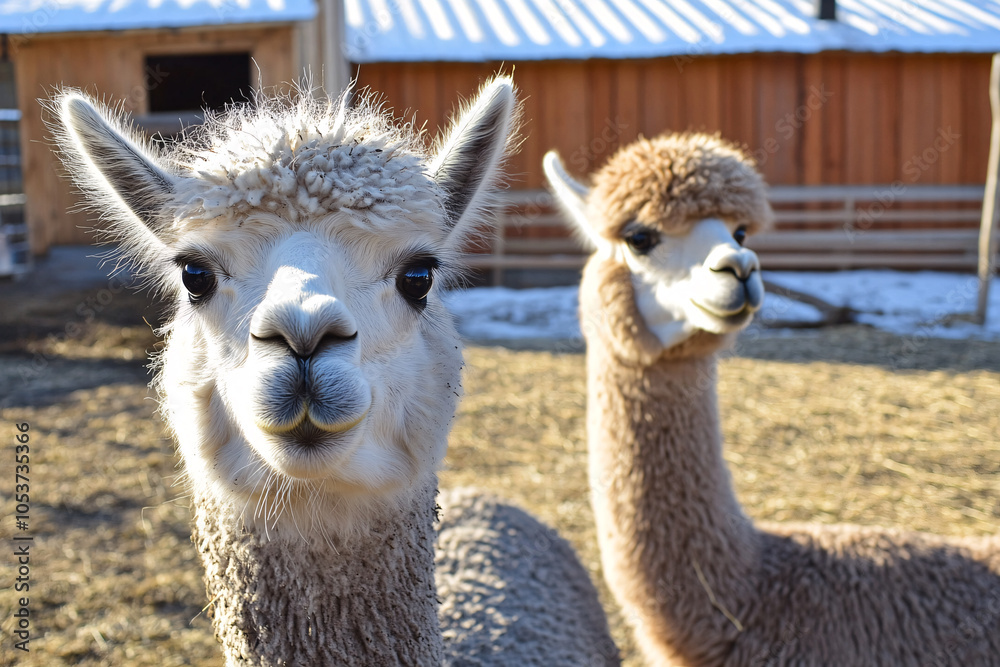 Obraz premium two cute alpacas on the farm or in zoo