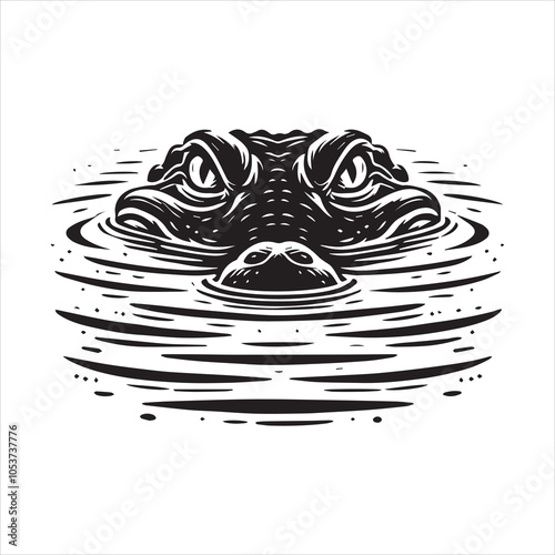 Alligator Silhouette Clipart Design - Alligator Vector illustration in black and white
