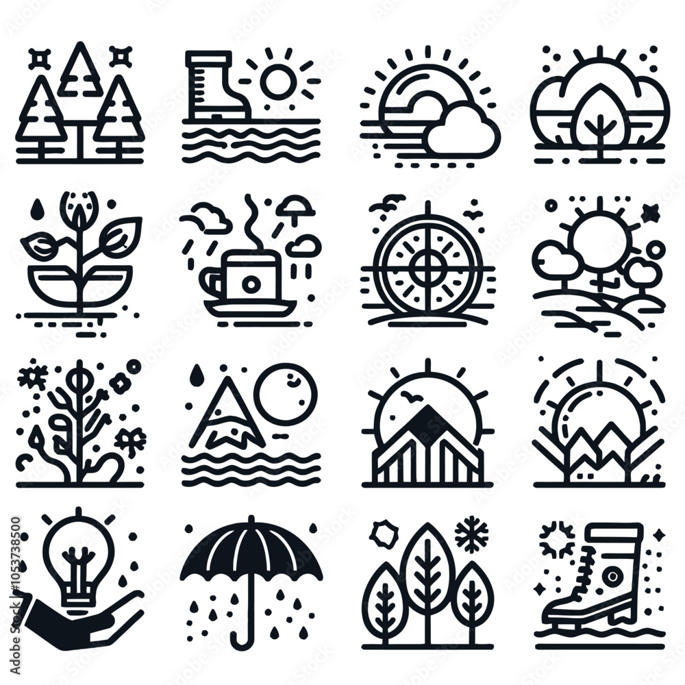 Naklejka premium Seasonal Trends outline icon set