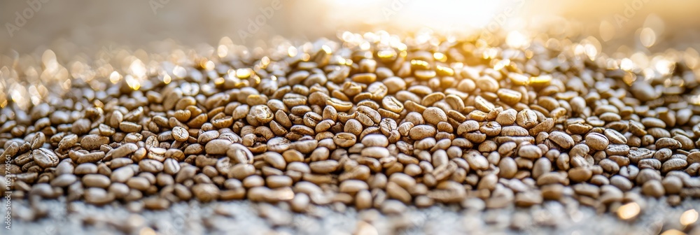 Obraz premium Two piles of coffee beans on a white counter top