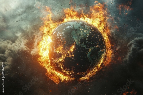 Fototapeta Naklejka Na Ścianę i Meble -  A burning planet earth