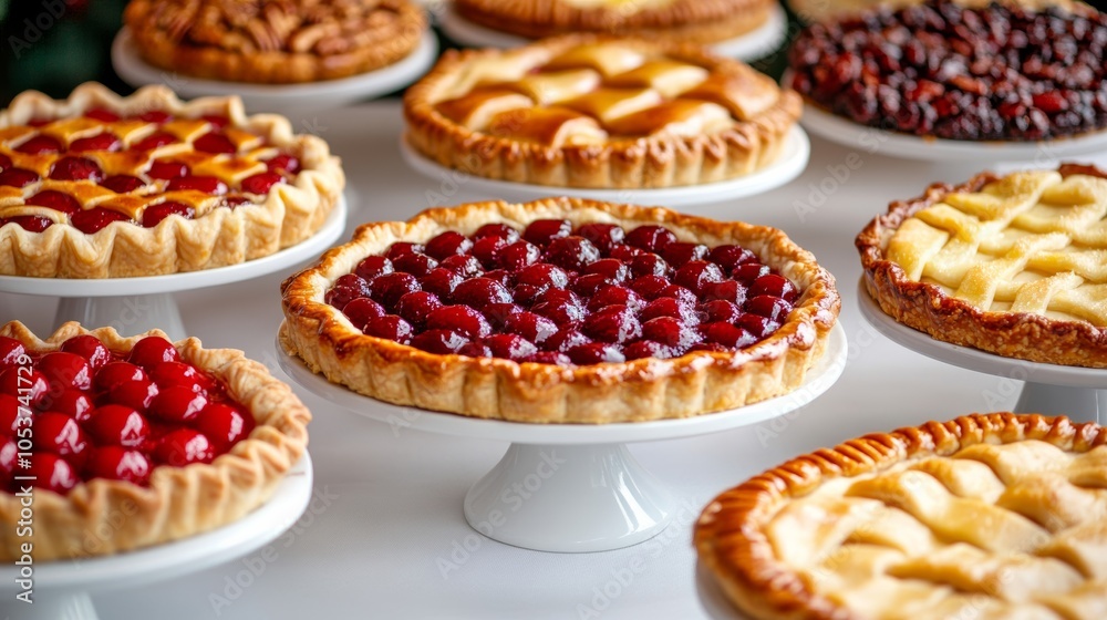 Festive table with mini pies of various flavors Festive table with mini pies of various flavors