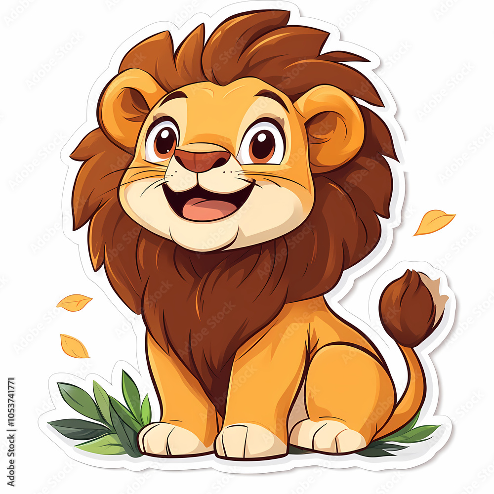 Obraz premium Animal stickers with a Cute cartoon lion on a white background