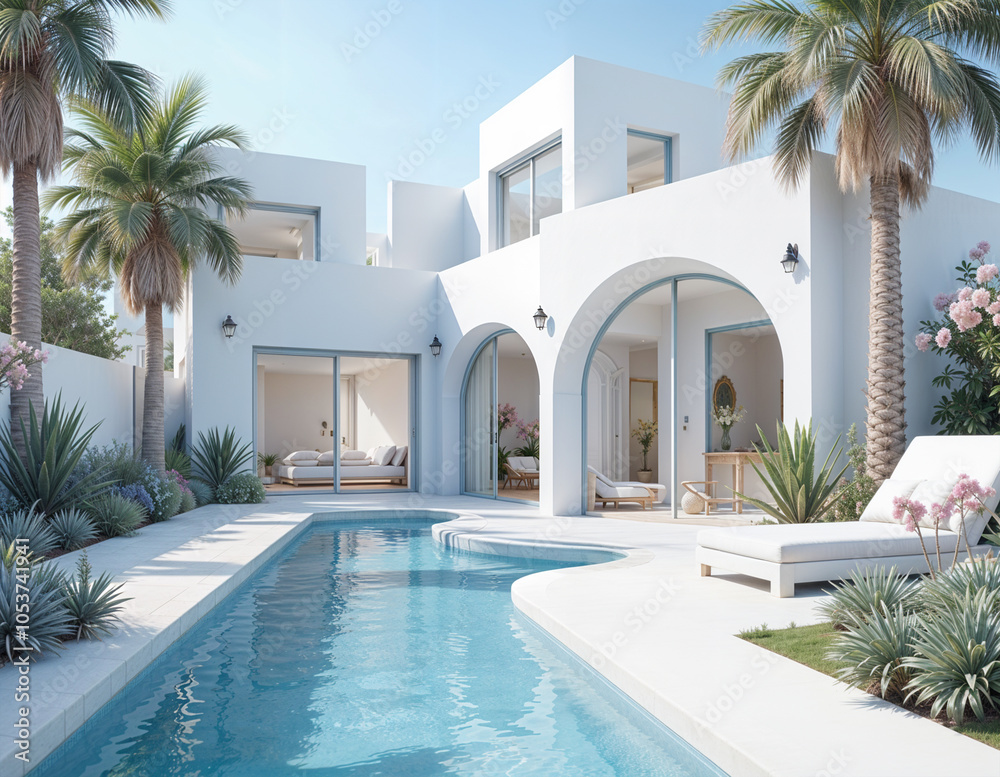 Fototapeta premium Luxury white villa architecture design background