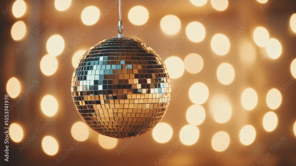 Obraz premium Glittering disco ball reflecting light across a dance floor, capturing the high-energy vibe of a New Year’s Eve party 