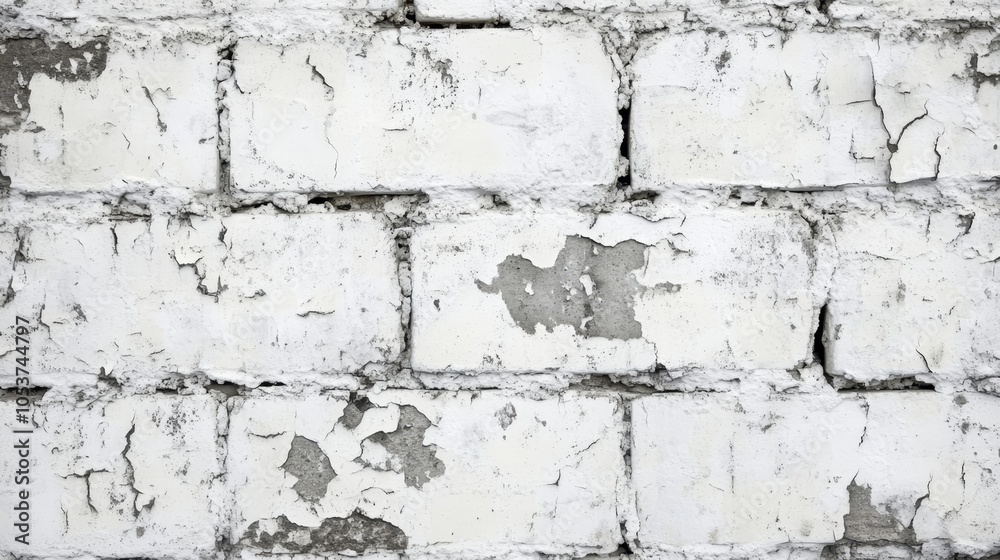 Obraz premium A close-up of a brick wall with white paint peeling from its sides