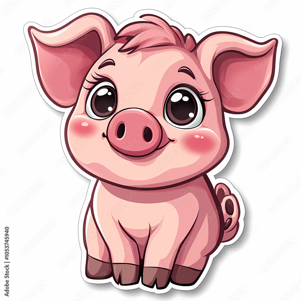 Animal stickers with a Cute cartoon pig on a white background Animal stickers with a Cute cartoon pig on a white background