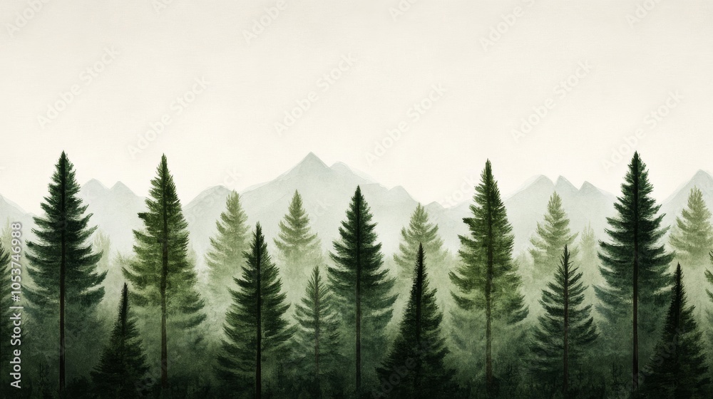 Obraz premium Oil-painted forest landscape wallpaper: brush lines, pattern design, mural Use earthy palette 