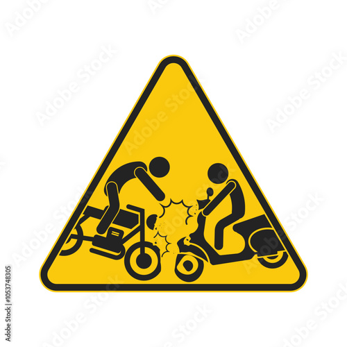 Isolated caution safety triangle motorcycle crash, bike street accident sign, motor collision icon