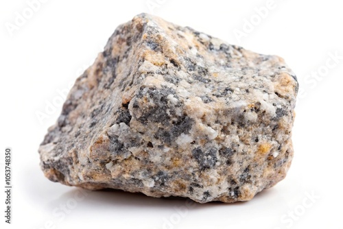 Raw specimen of granite igneous rock isolated on white background