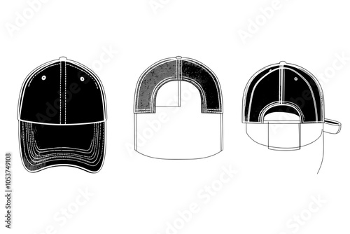 Technical Drawing - Trucker Hat Snapback Mock-Up Template for CAD Strap Mesh Designs and Tech Packs