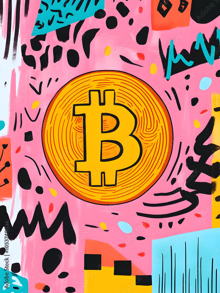 Fototapeta premium dollar production, coins, stock graphs, and Bitcoin in various creative graphic styles